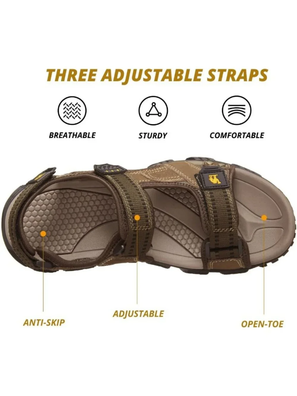 Men's Khaki And Green Comfort Leather Athletic Arch Support Hiking Sandal Shoes